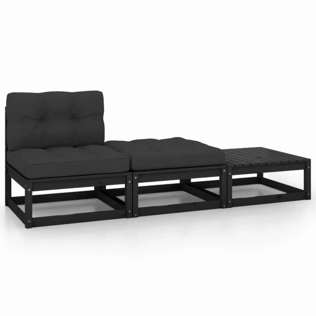 3-tlg. Garten-lounge-set Mit Kissen Schwarz Kiefer Massivholz günstig online kaufen