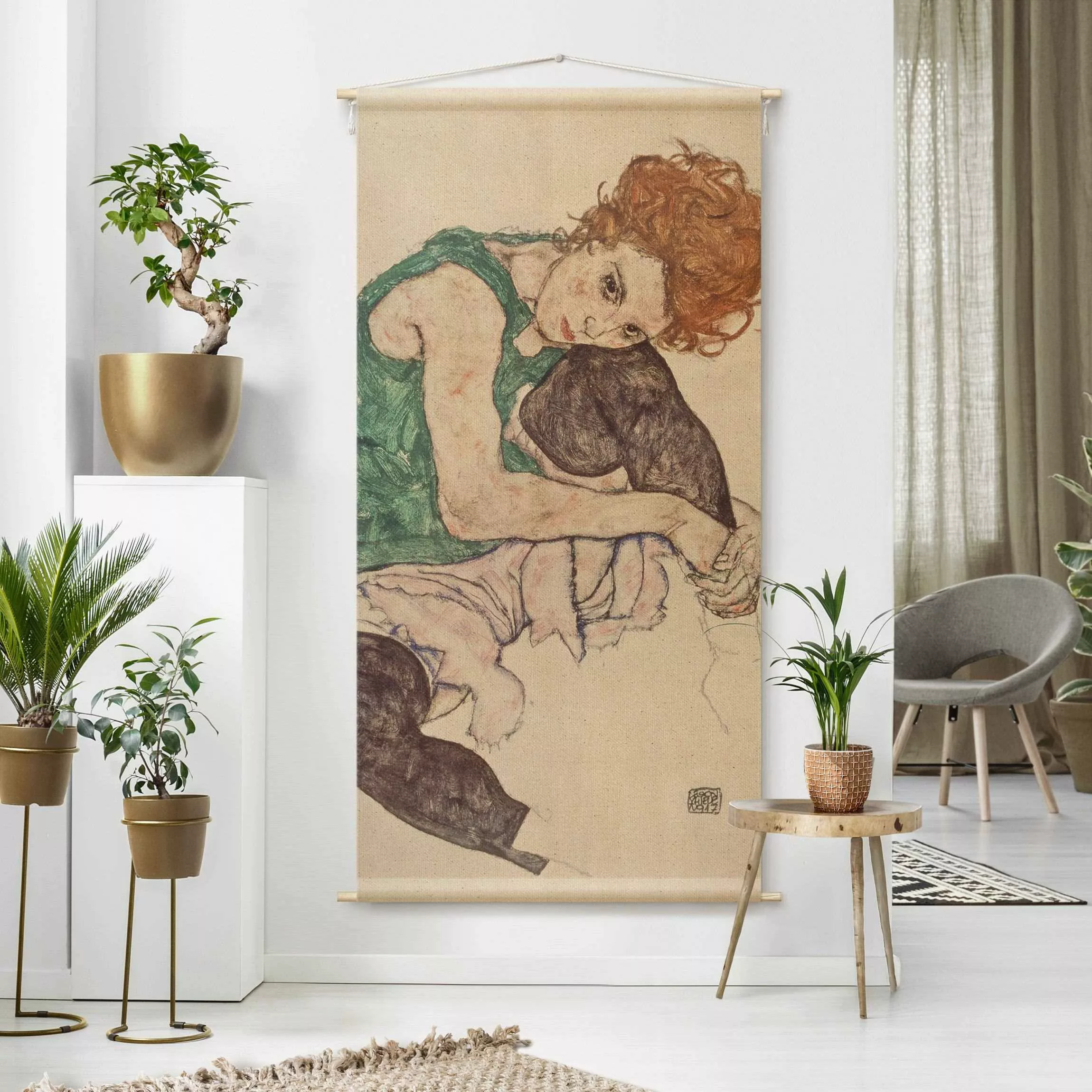 Wandteppich Egon Schiele - Sitzende Frau mit hochgezogenem Knie günstig online kaufen