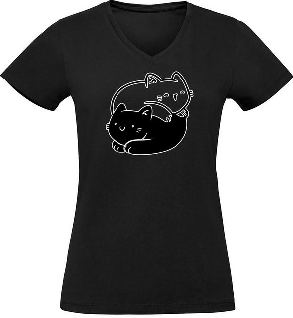 MyDesign24 T-Shirt Damen Katzen Print Shirt bedruckt - Yin Yang Katze Baumw günstig online kaufen