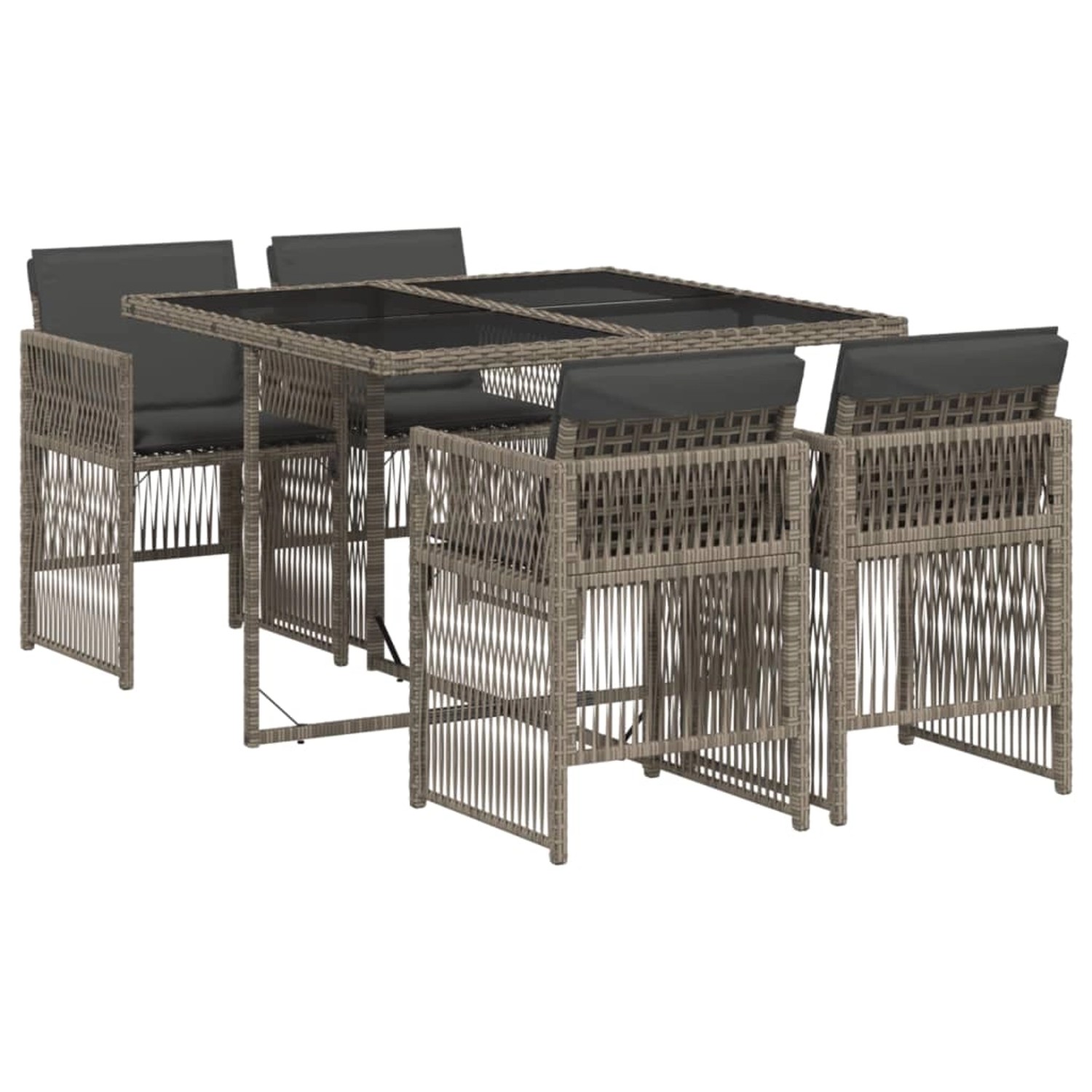 vidaXL 5-Tlg Garten-Essgruppe mit Kissen Grau Poly Rattan 3210896 günstig online kaufen