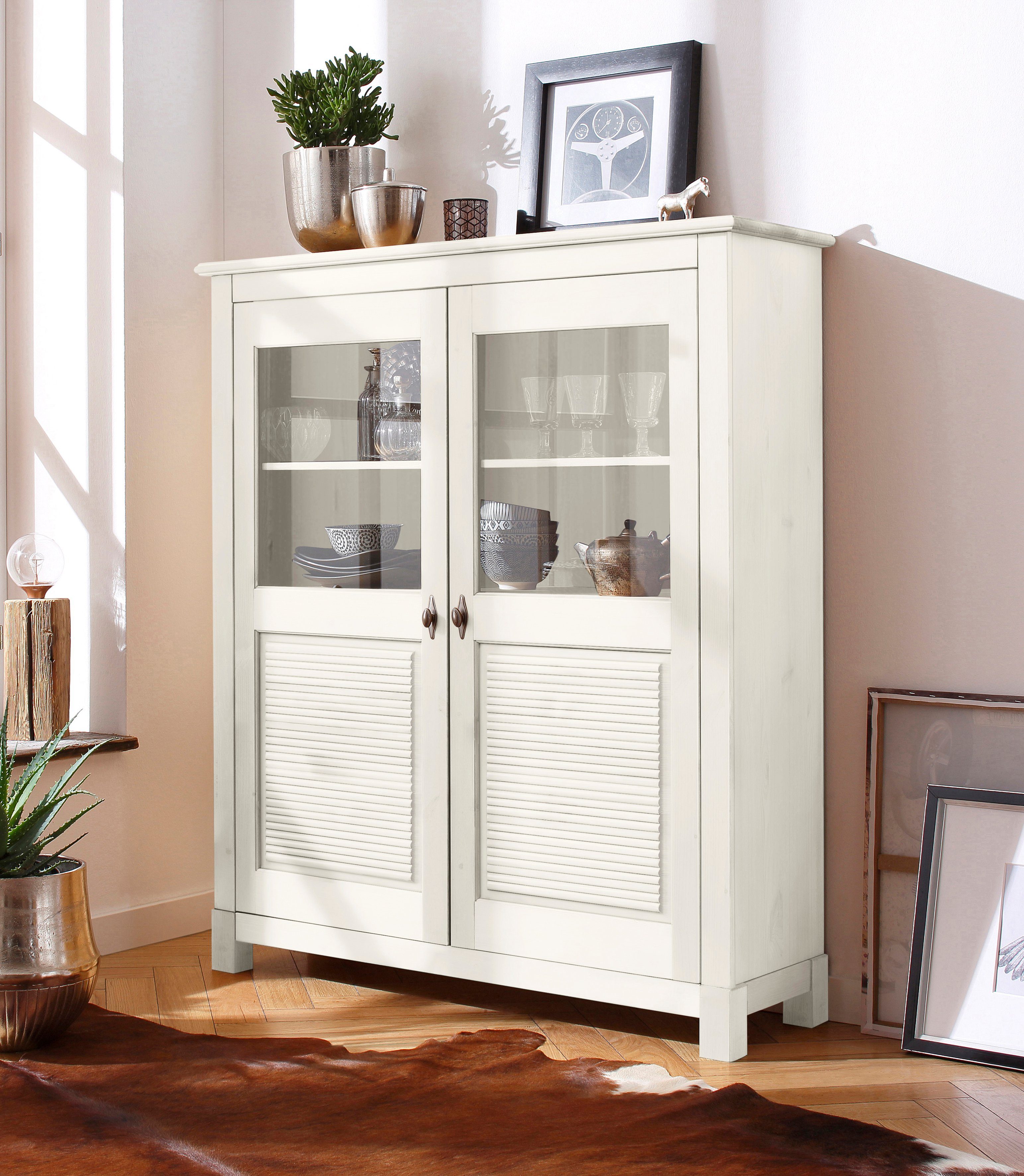 Home affaire Highboard "Rauna", Vitrine, Breite 111,6 cm, aus massiver Kief günstig online kaufen