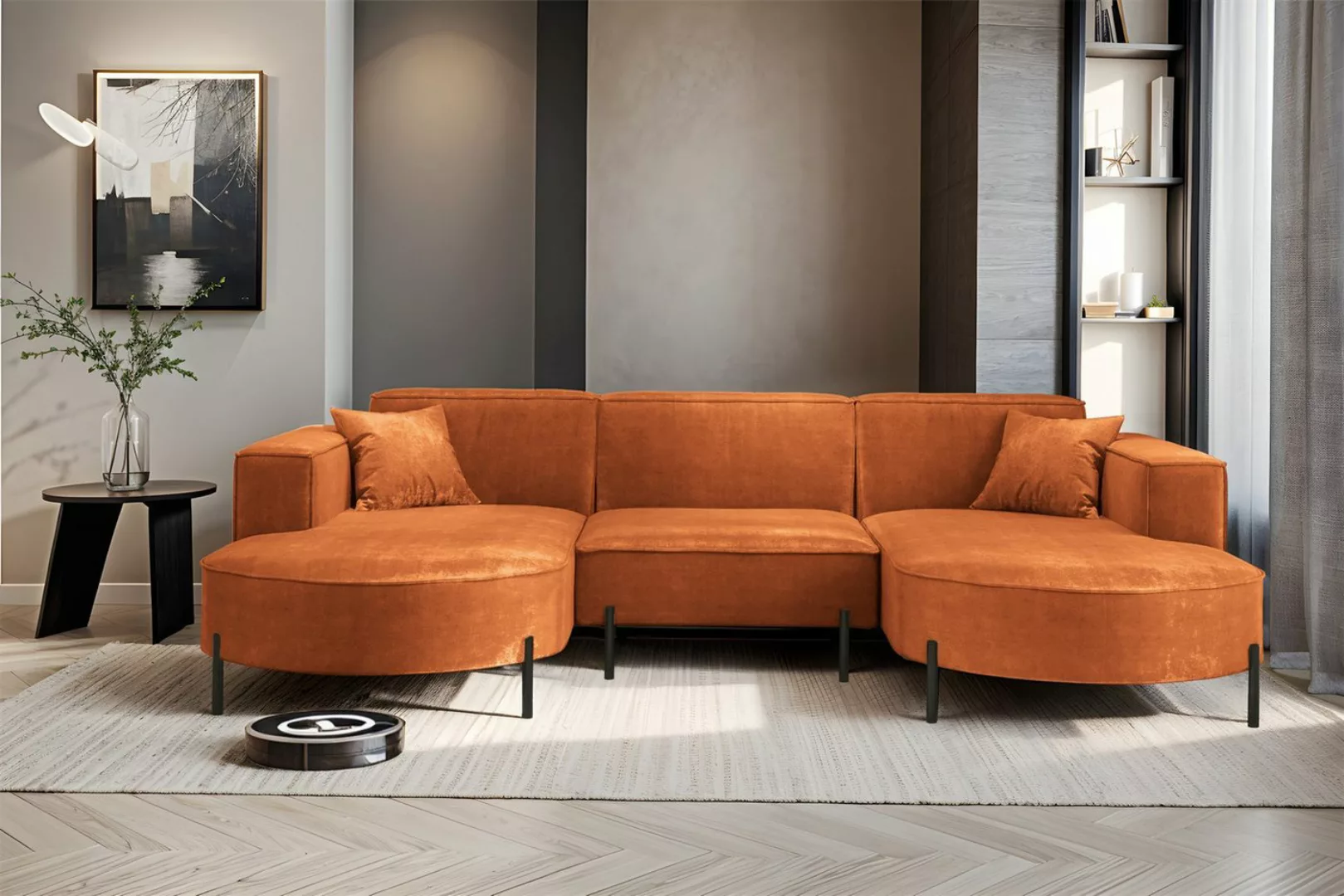 Fun Möbel Wohnlandschaft Sofa U-Form VALENCIA in Stoff, Für Saugroboter gee günstig online kaufen