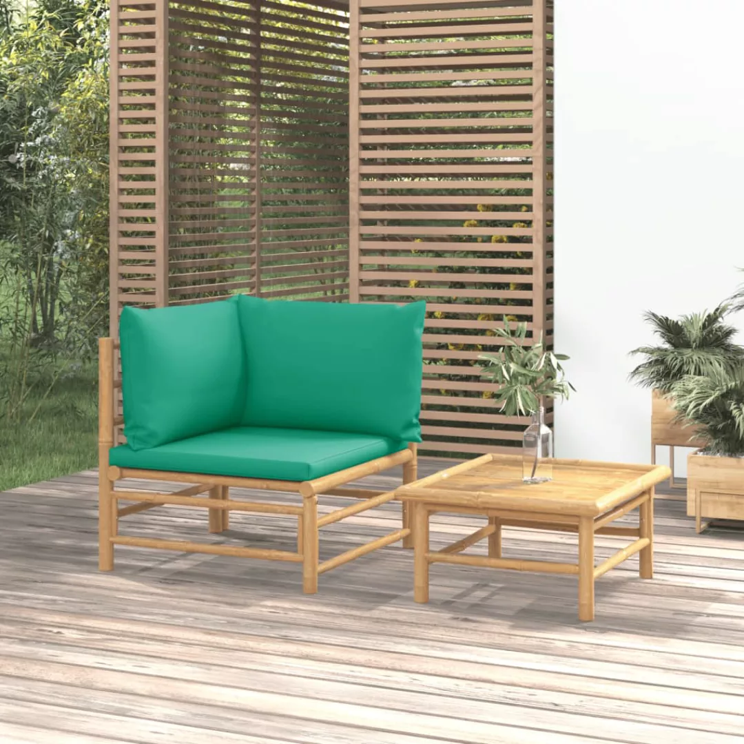 Vidaxl 2-tlg. Garten-lounge-set Mit Grünen Kissen Bambus günstig online kaufen