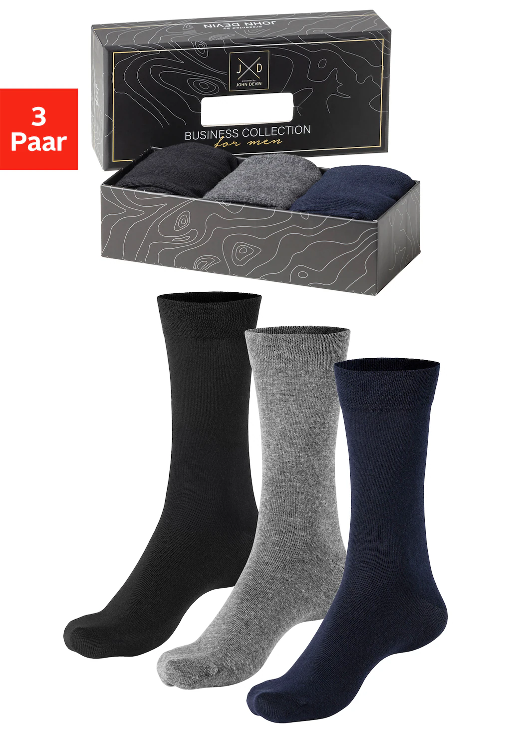 John Devin Businesssocken, (Packung, 3 Paar), mit längerer Schaftlänge, ver günstig online kaufen