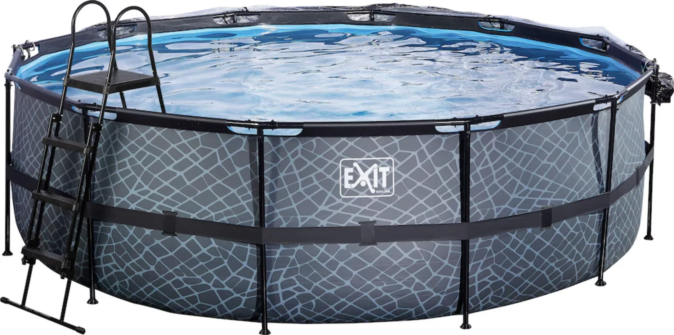 EXIT Stone Pool Grau Ø450x122cm m. Sandfilterpumpe u. Abdeckung u. Wärmepum günstig online kaufen