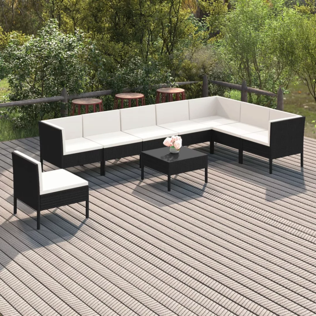 9-tlg. Garten-lounge-set Mit Auflagen Poly Rattan Schwarz günstig online kaufen