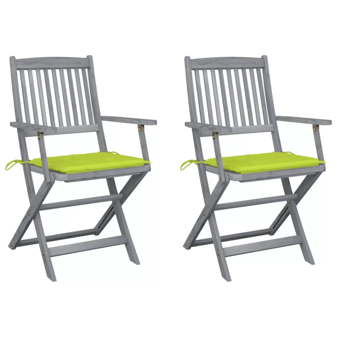 Klappbare Gartenstühle 2 Stk. Mit Sitzkissen Massivholz Akazie günstig online kaufen