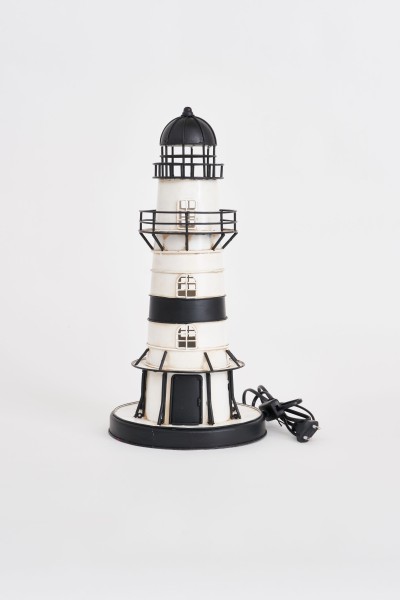 Leuchtturm LED Metall schwarz-weiß, Höhe 44 cm günstig online kaufen