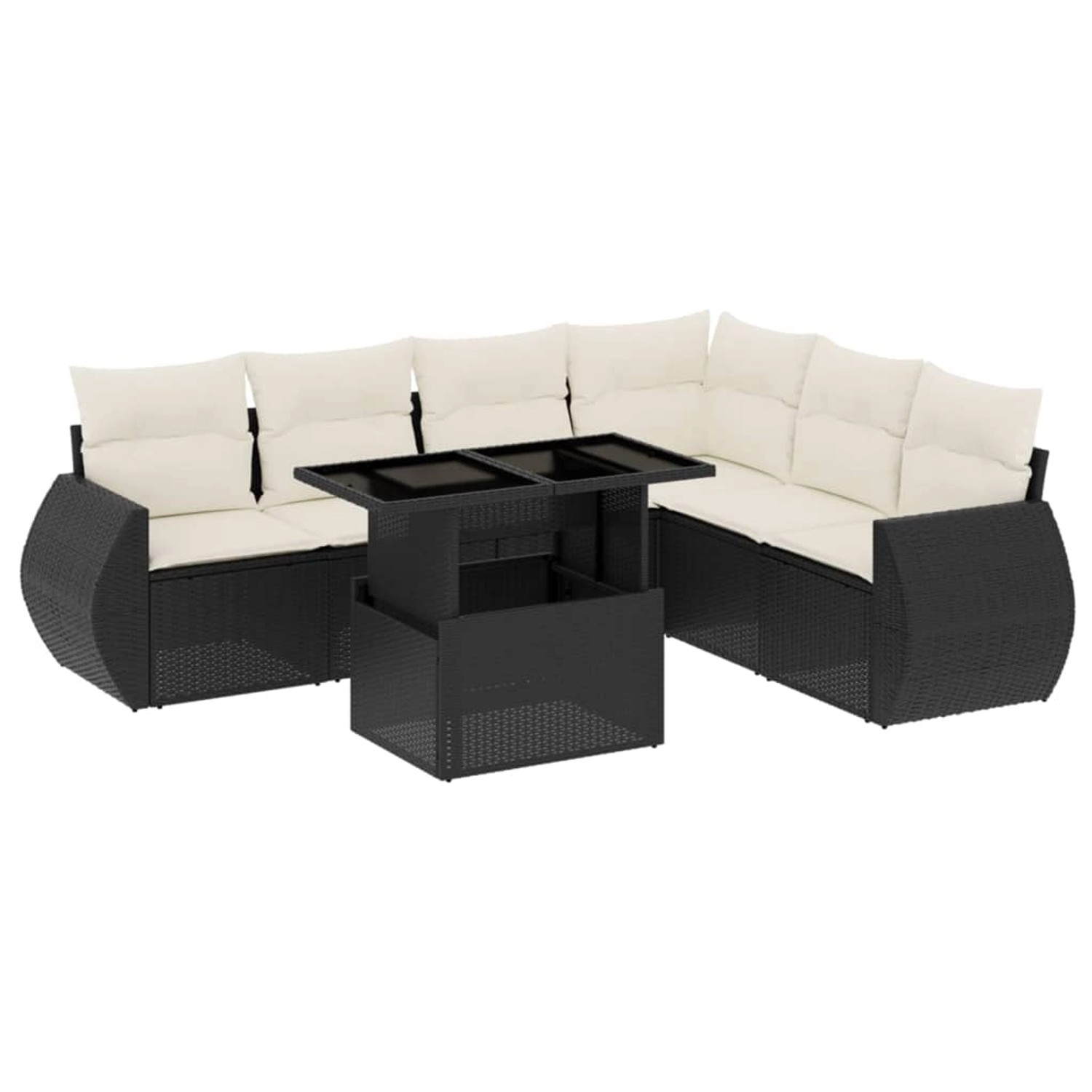 vidaXL 7-Tlg Garten-Sofagarnitur mit Kissen Schwarz Poly Rattan 3268556 günstig online kaufen