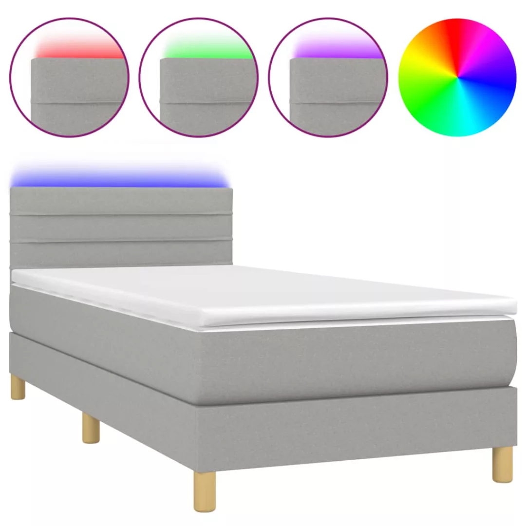 Vidaxl Boxspringbett Mit Matratze & Led Hellgrau 90x200 Cm Stoff günstig online kaufen