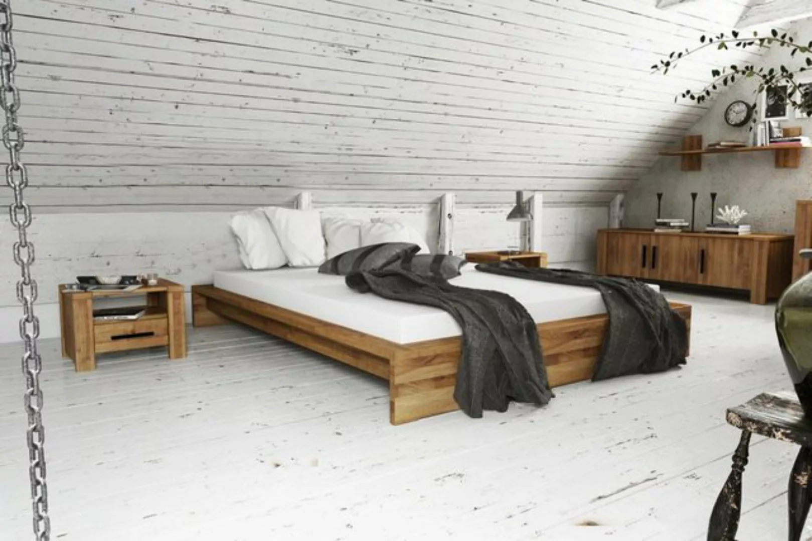 Natur24 Einzelbett Bett Lubic 3 Sonderl. 100x210 Wildeiche o. Kopfteil m. H günstig online kaufen