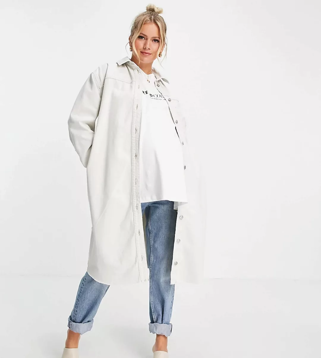 Topshop Maternity – Oversize-Hemdkleid aus Denim in Weiß günstig online kaufen