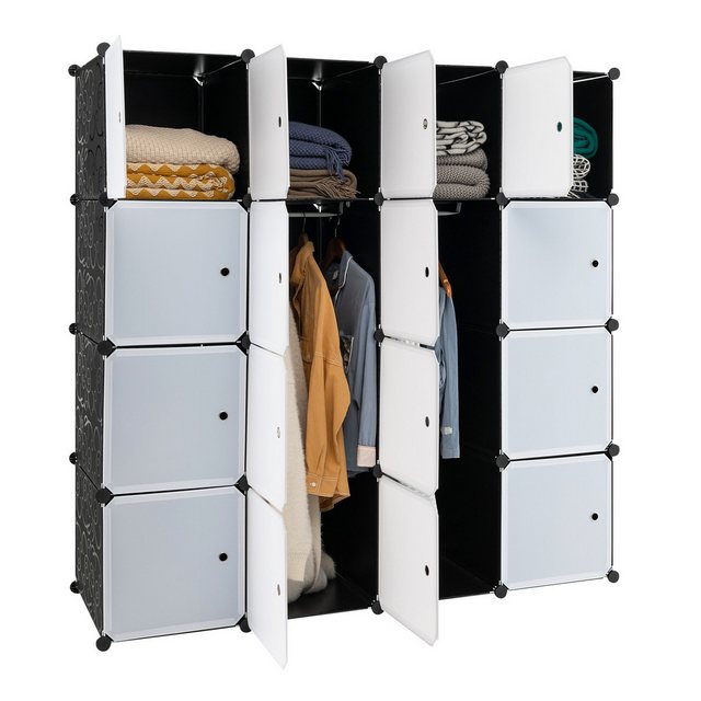 COSTWAY Kleiderschrank Regalsystem DIY,16 Würfeln & 2 Hängestange,146x146cm günstig online kaufen