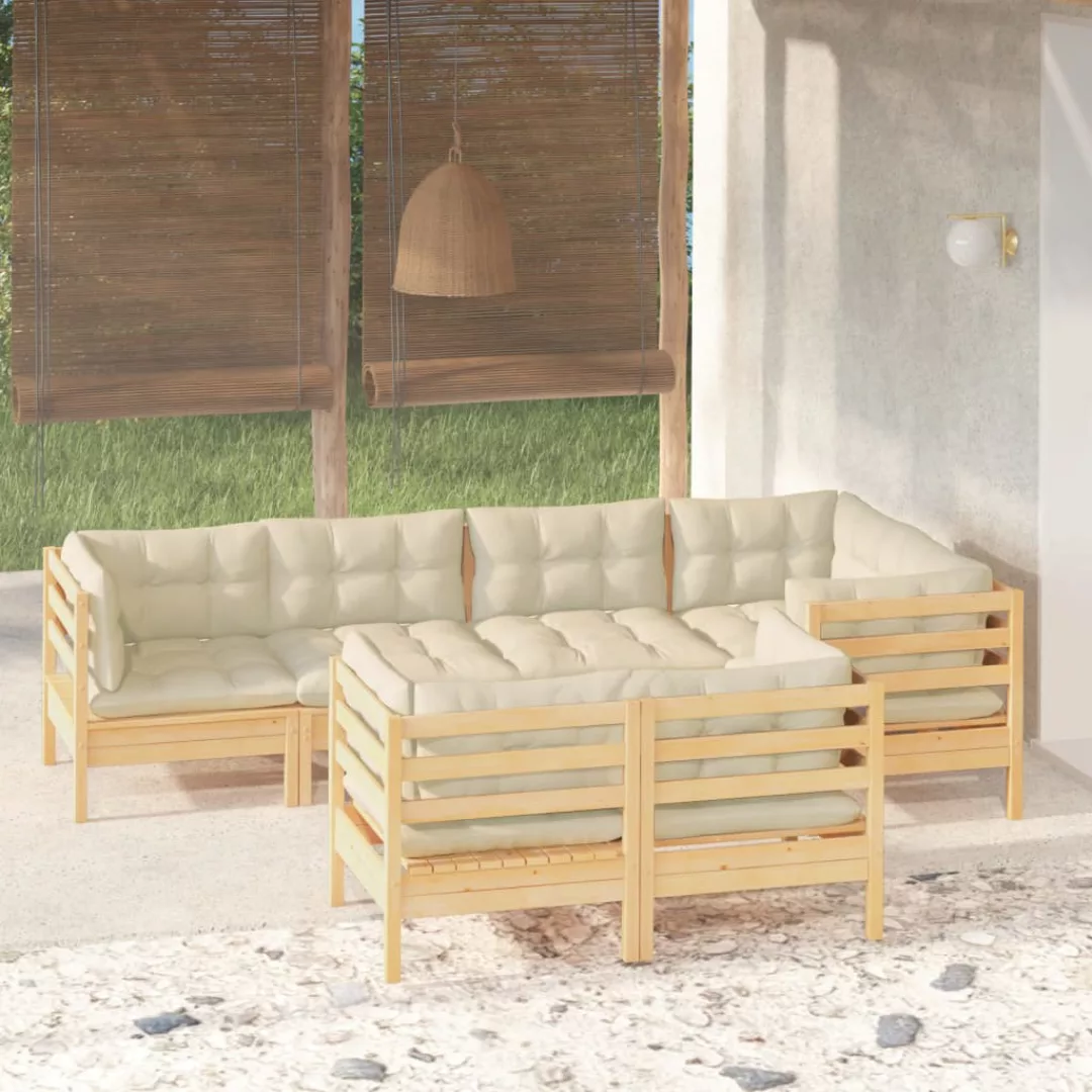 7-tlg. Garten-lounge-set Mit Creme Kissen Massivholz Kiefer günstig online kaufen