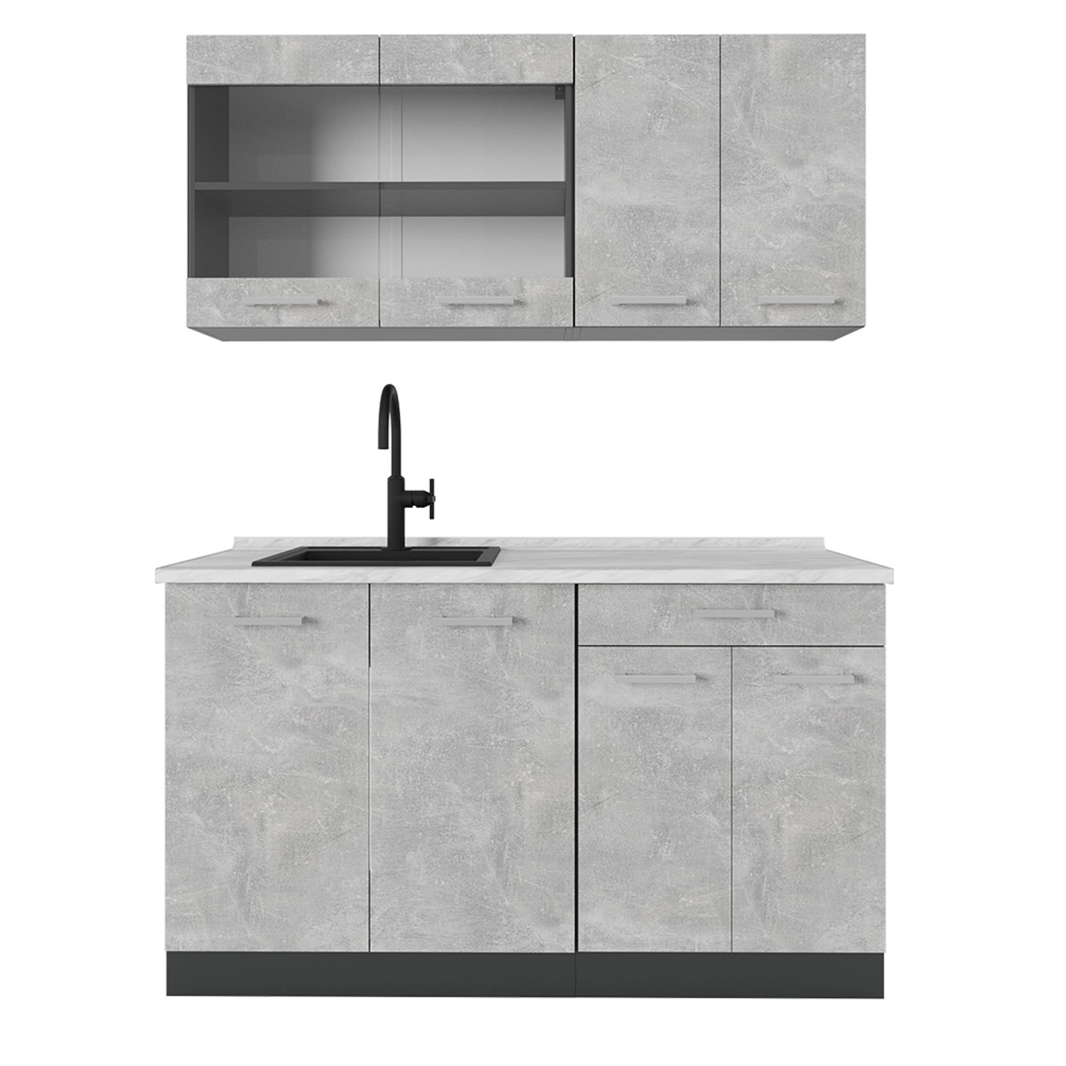Vicco R-Line Singleküche Beton/Anthrazit 140 cm AP Marmor günstig online kaufen