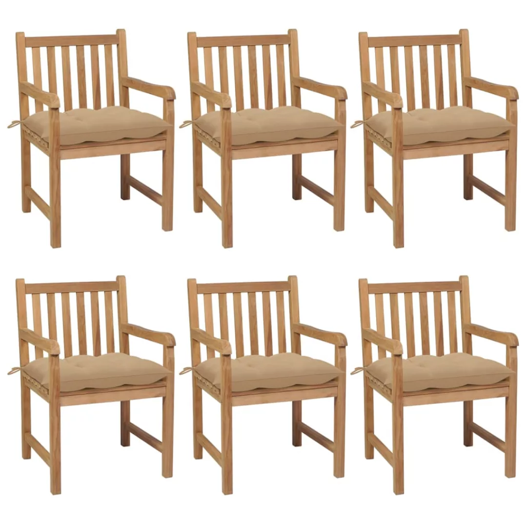 Gartenstühle 6 Stk. Mit Beigen Kissen Massivholz Teak günstig online kaufen
