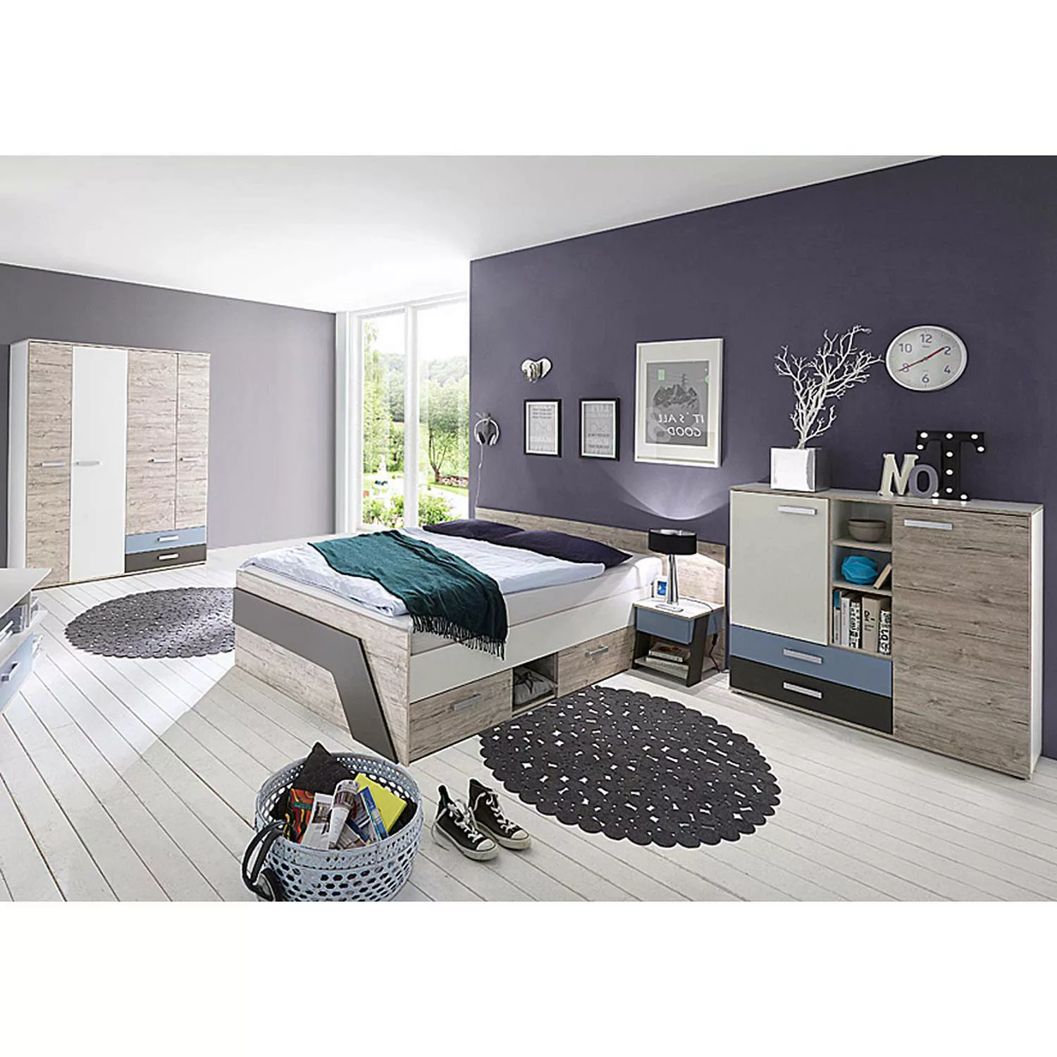 Lomadox Jugendzimmer Set mit Bett 140x200 cm 4-teilig LEEDS-10 in Sandeiche günstig online kaufen