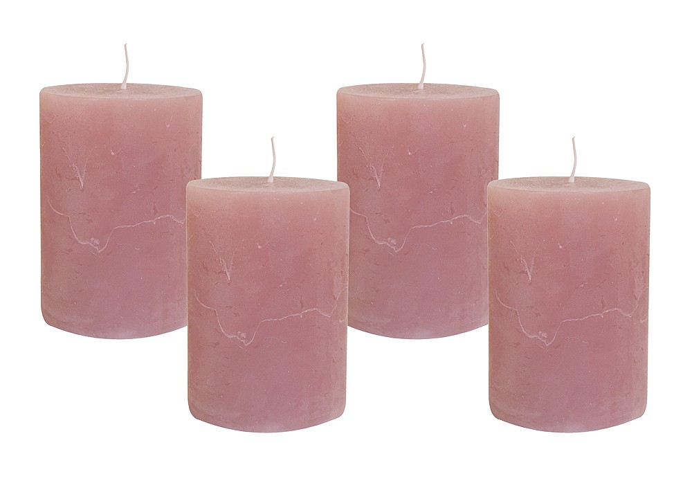 4 Rustic Stumpenkerzen Premium Kerze Rosenholz Rosa 7x10cm - 45 Std Brennda günstig online kaufen