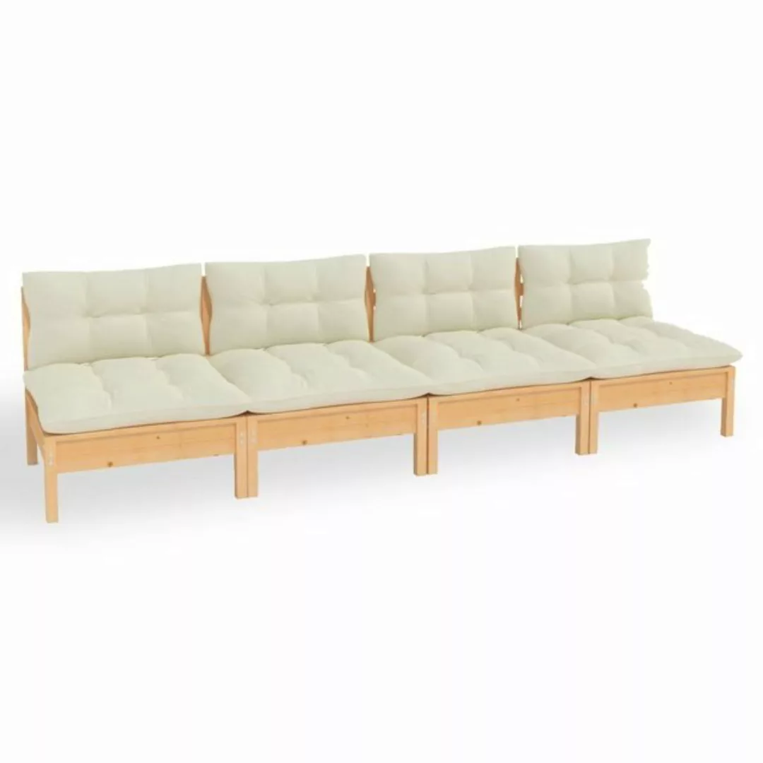 vidaXL Loungesofa 4-Sitzer-Gartensofa mit Creme Kissen Massivholz Kiefer, 1 günstig online kaufen