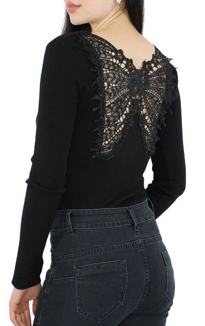 dy_mode V-Ausschnitt-Pullover Damen Pullover mit Spitze Rückenausschnitt St günstig online kaufen