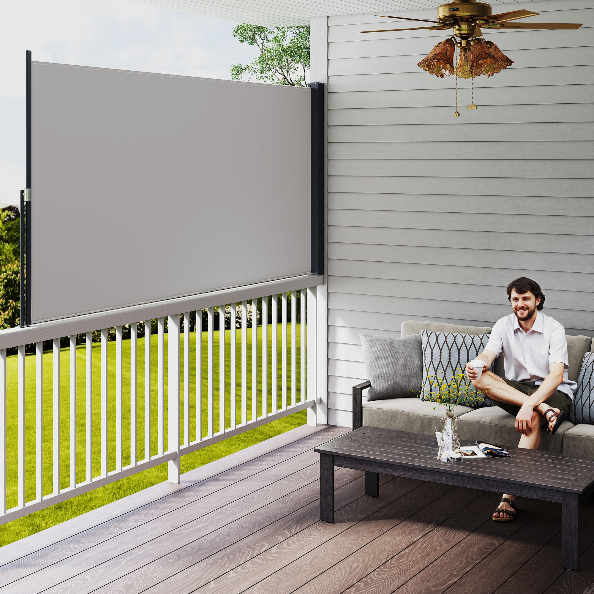 Outsunny Ausziehbare Seitenmarkise 300 x 140cm Gartenmarkise Sichtschutzwan günstig online kaufen