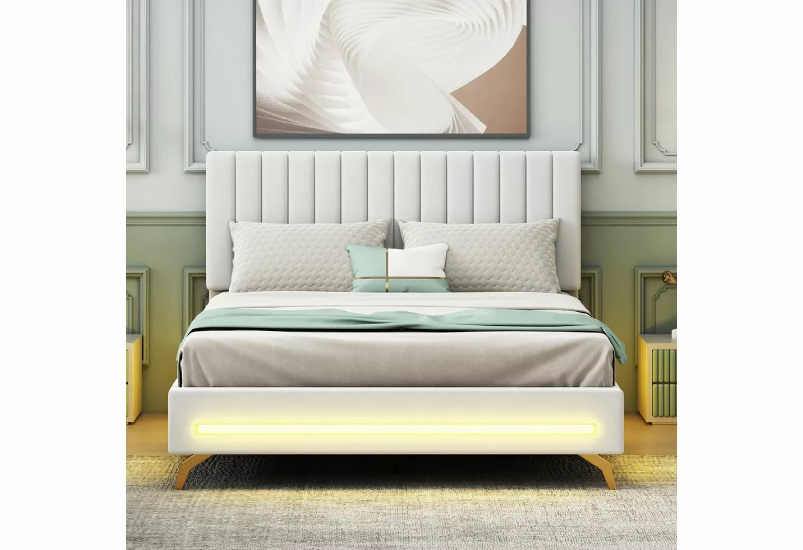 IDEASY Polsterbett Doppelbett, Familienbett, 140 x 200 cm, mit LED-Licht, ( günstig online kaufen