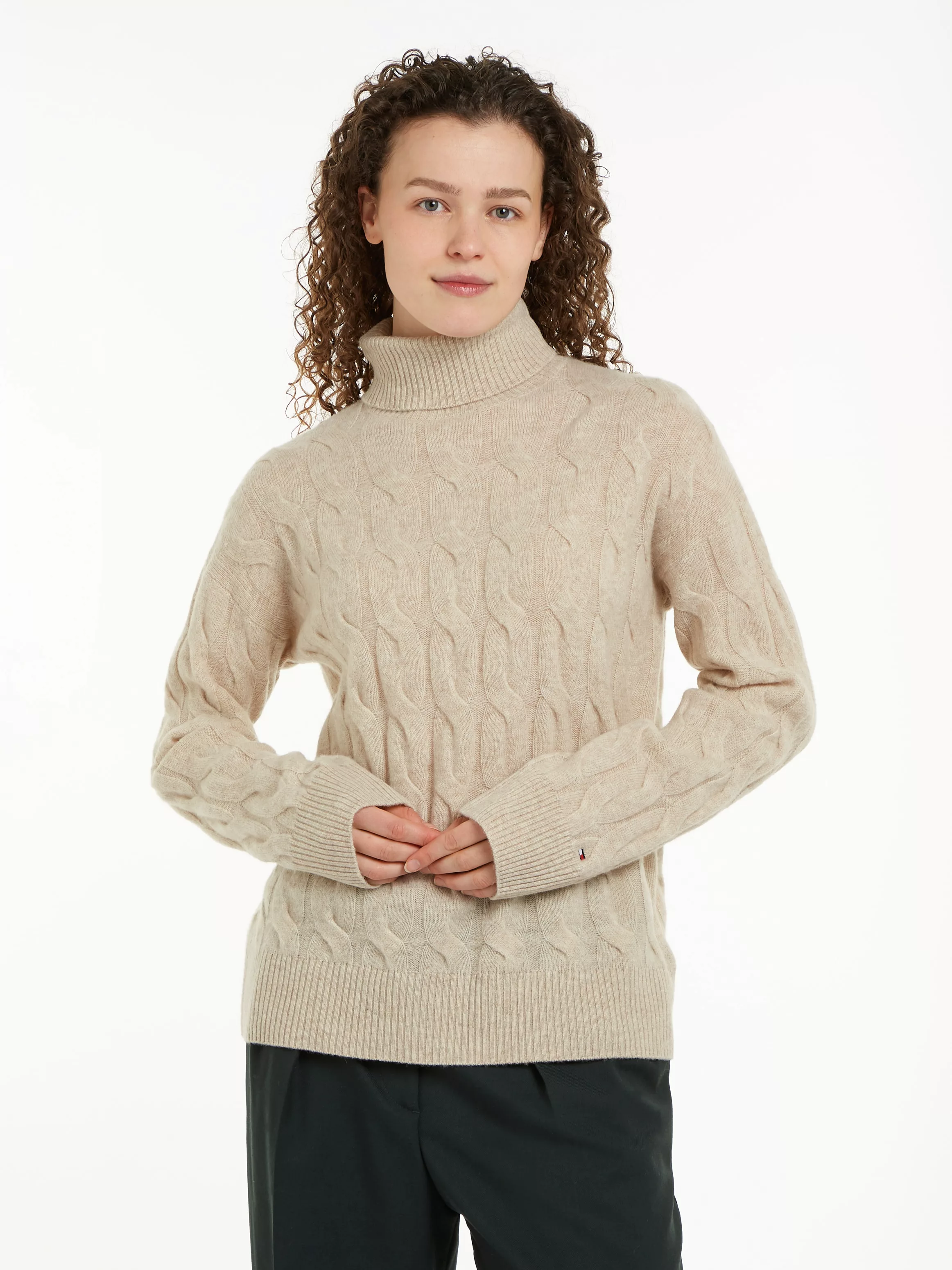 Tommy Hilfiger Rollkragenpullover "SOFT WOOL CABLE ROLL-NK SWEATER", mit Lo günstig online kaufen