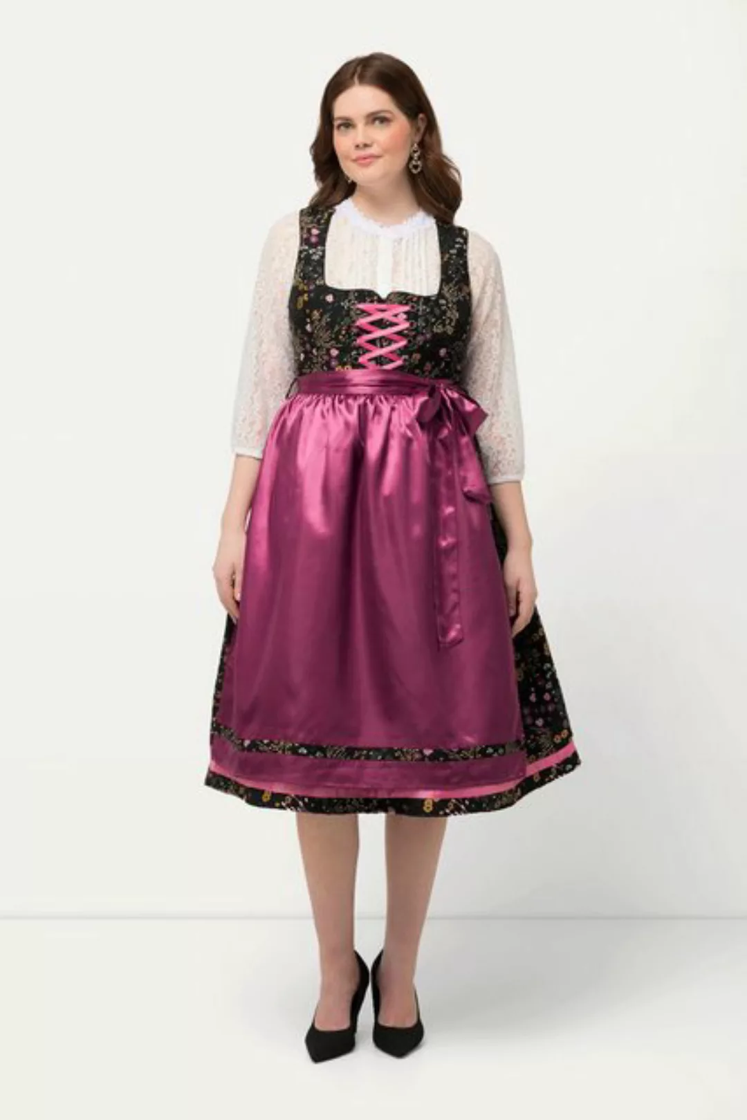 Ulla Popken Jerseykleid Dirndl Blüten Pailletten Carree-Ausschnitt günstig online kaufen