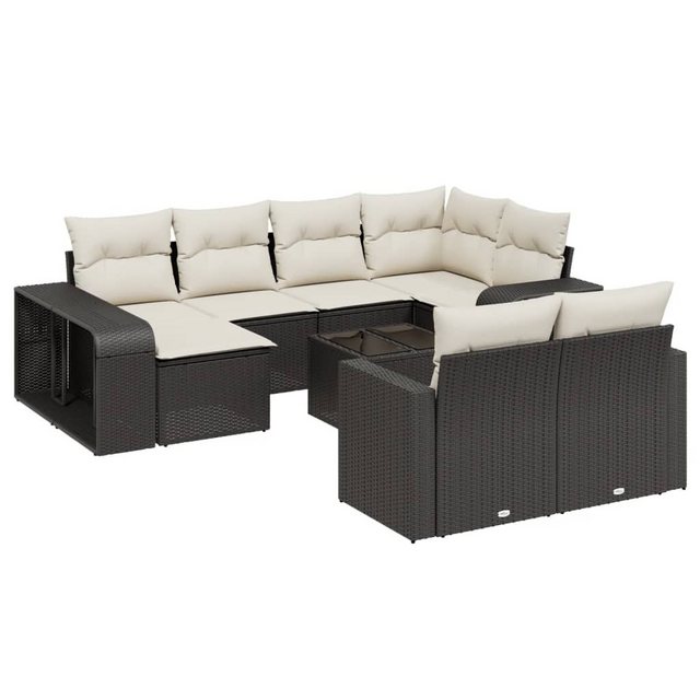 vidaXL Sofaelement 11-tlg. Garten-Sofagarnitur mit Kissen Schwarz Poly Ratt günstig online kaufen