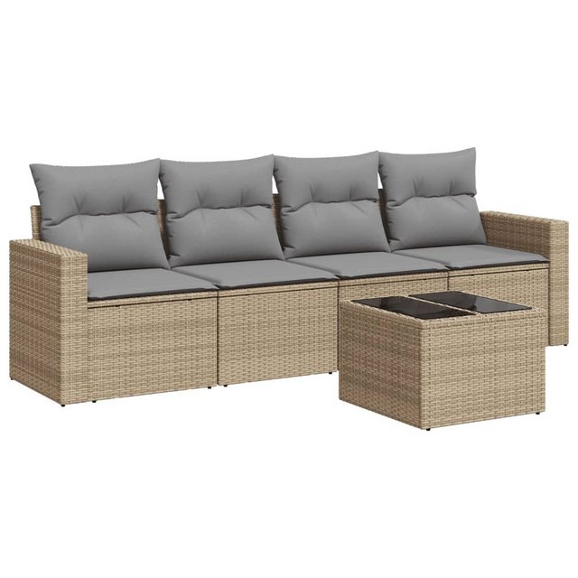 vidaXL Sofaelement 5-tlg. Garten-Sofagarnitur mit Kissen Beige Poly Rattan günstig online kaufen