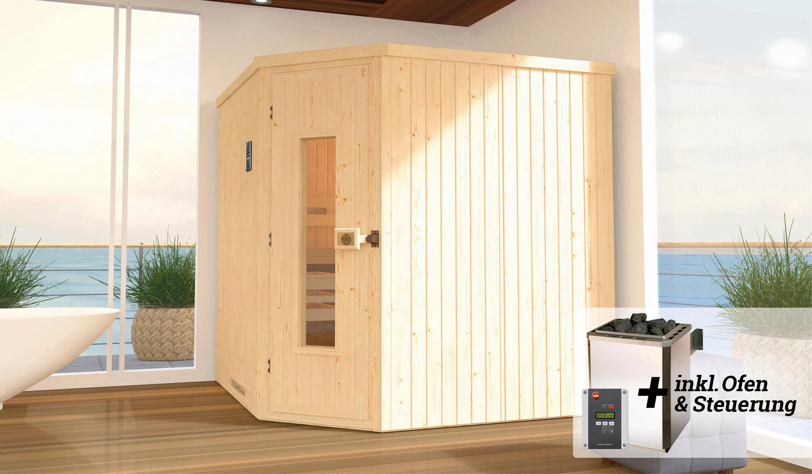 weka Sauna »Varberg«, (Set), 7,5 kW-Ofen mit digitaler Steuerung günstig online kaufen