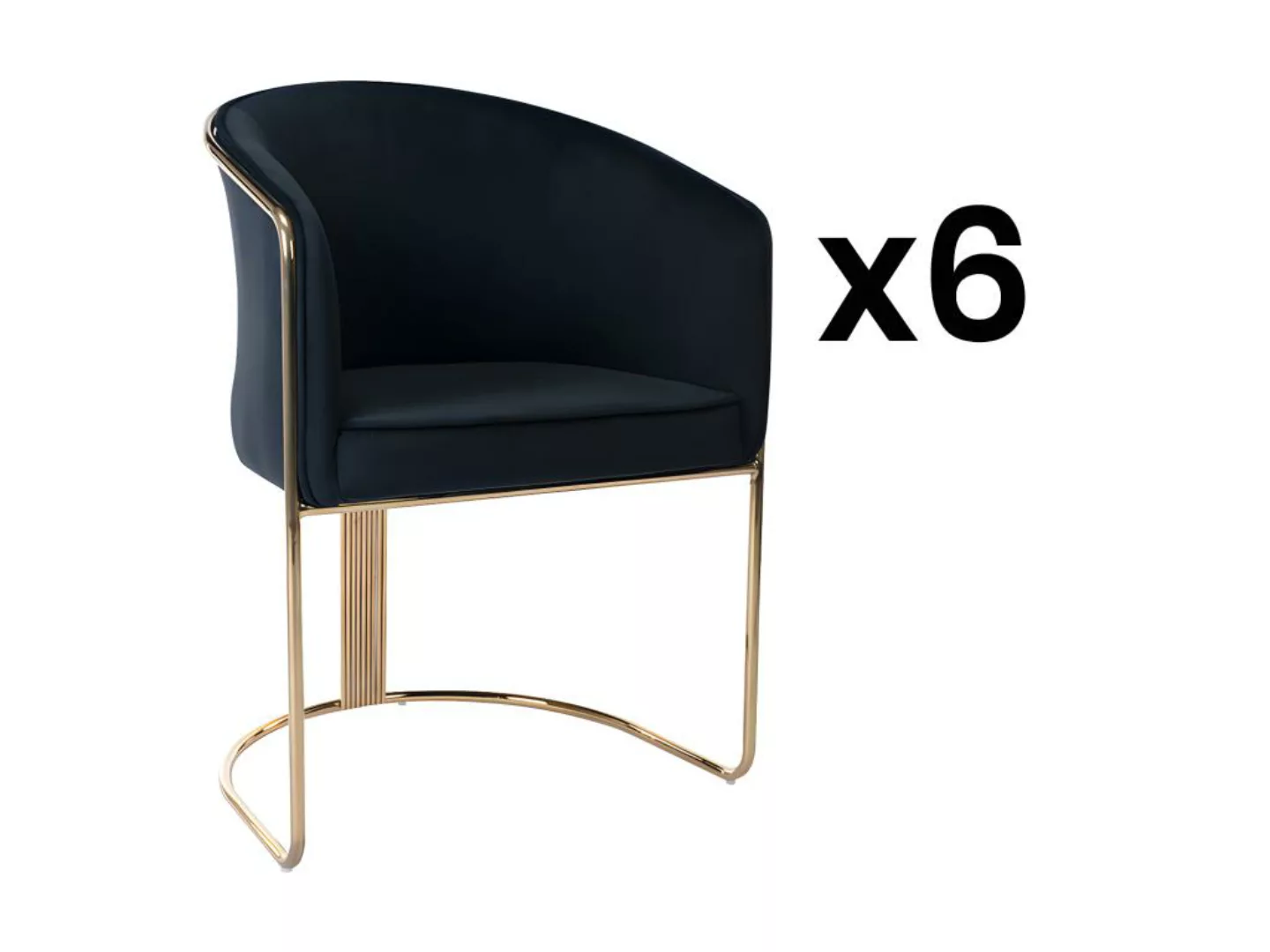 Stuhl mit Armlehnen 6er-Set - Samt & Metall - Schwarz und Goldfarben - JOSE günstig online kaufen