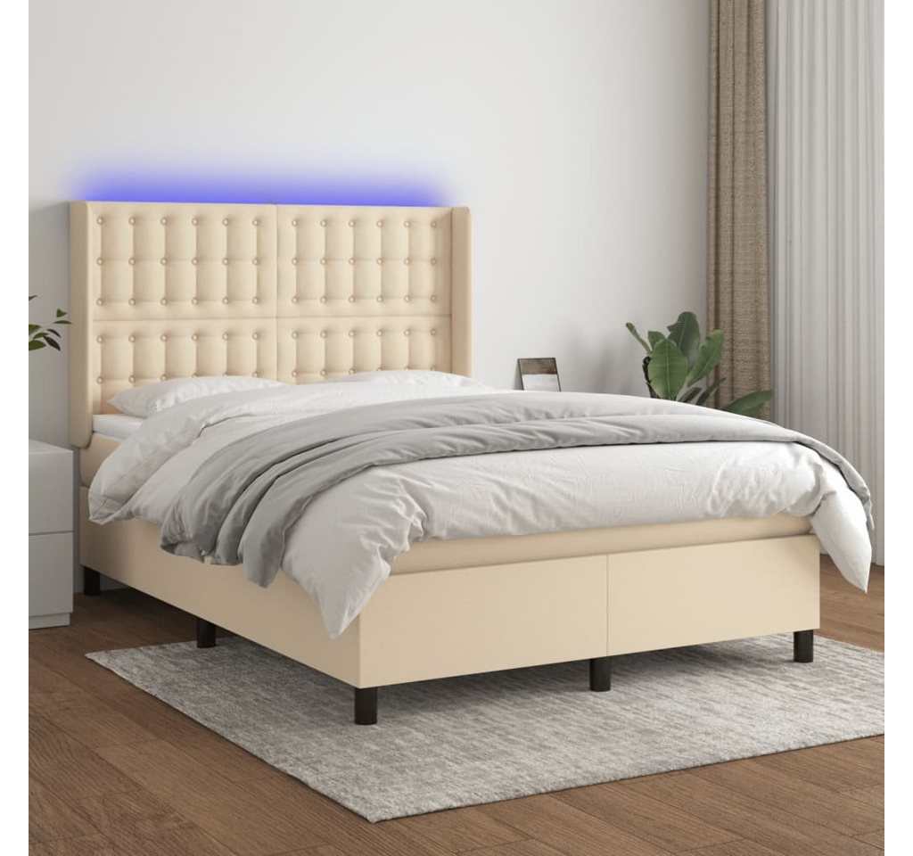 vidaXL Boxspringbett Boxspringbett mit Matratze LED Creme 140x200 cm Stoff günstig online kaufen