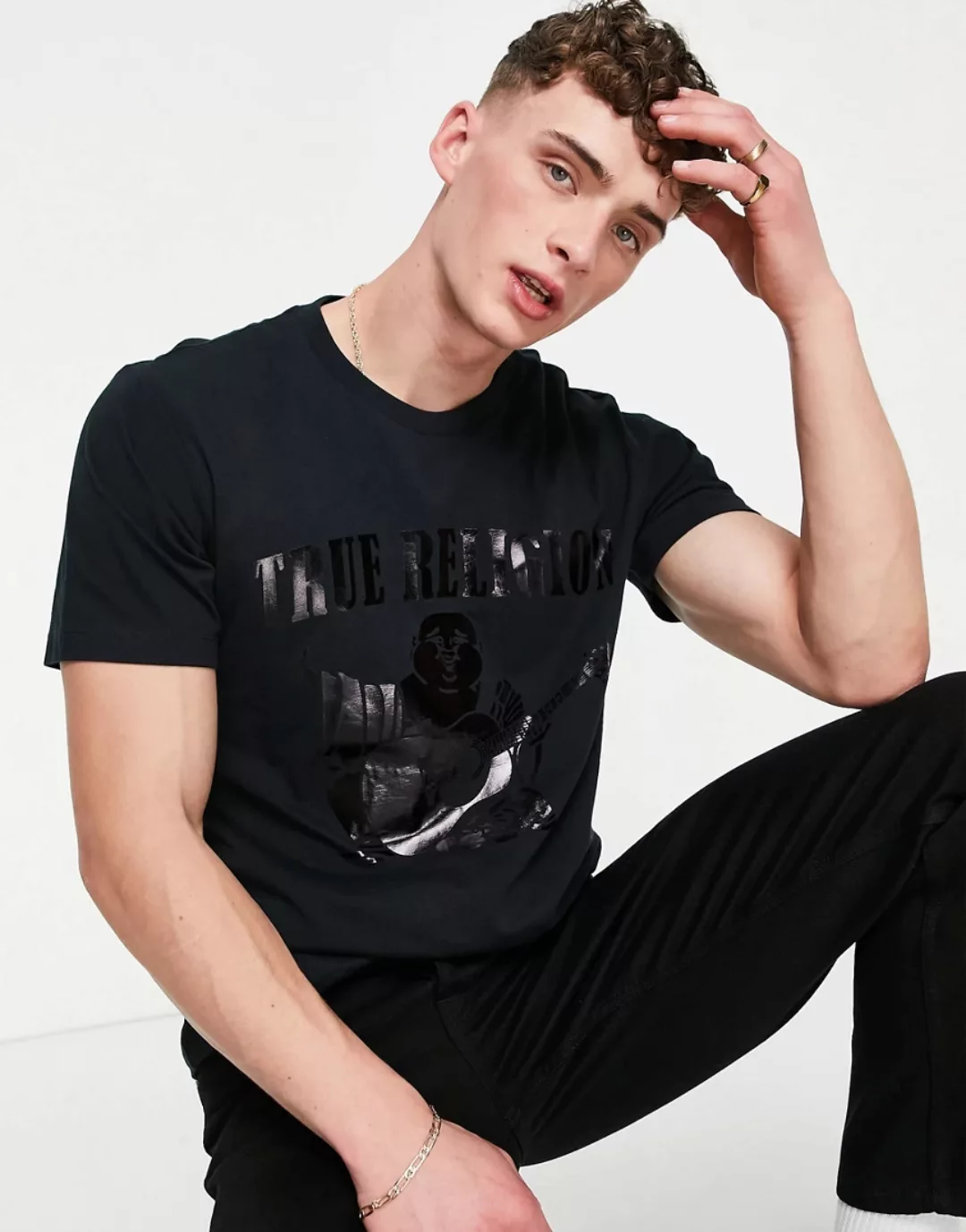 True Religion – Pitch – T-Shirt mit Rundhalsausschnitt-Schwarz günstig online kaufen