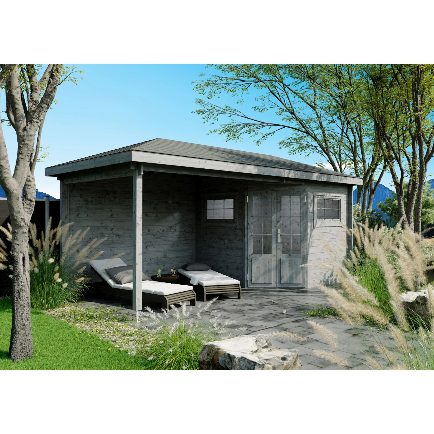 Fjordholz 5-Eck Gartenhaus Modell Evelyn 2C Grau Imprägniert günstig online kaufen