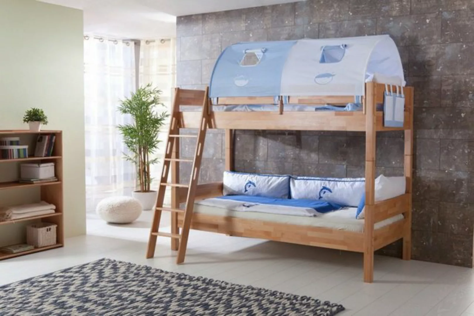 Natur24 Kinderbett Etagenbett Steffan Buche massiv Natur lackiert Bett mit günstig online kaufen