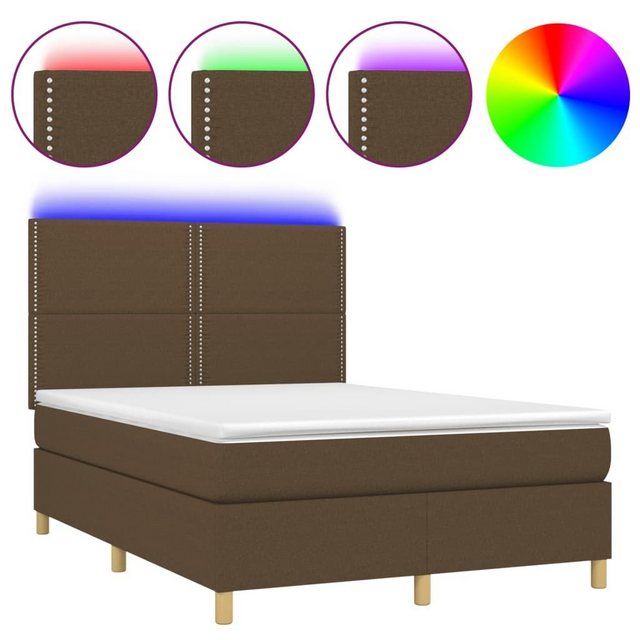 vidaXL Boxspringbett Boxspringbett mit Matratze LED Dunkelbraun 140x190 cm günstig online kaufen