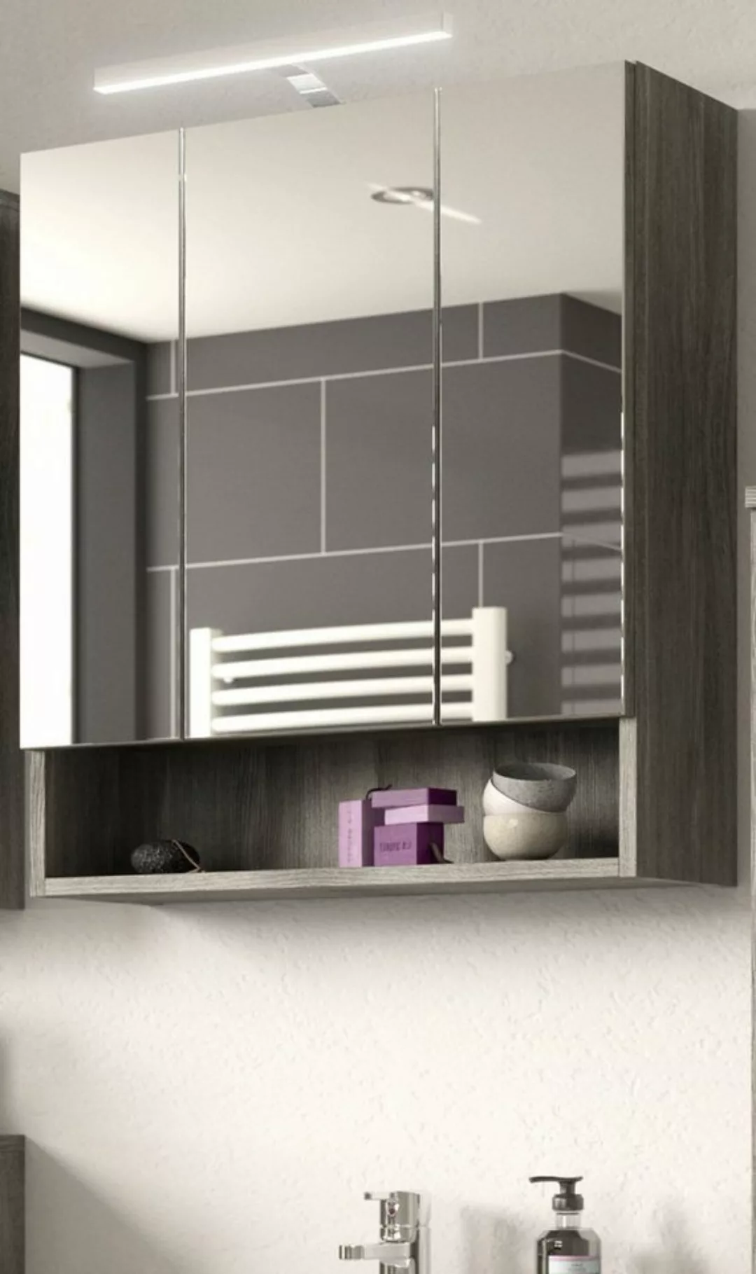 xonox.home Badezimmerspiegelschrank York (Badschrank 3-türig grau Rauchsilb günstig online kaufen