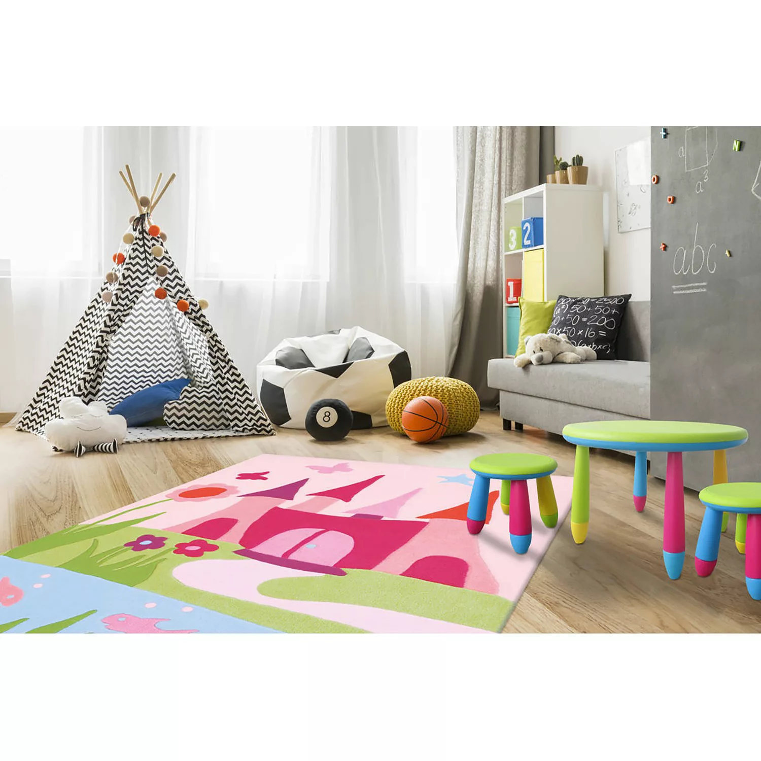home24 Arte Espina Kinderteppich Joy Castle I Mehrfarbig mit Motiv Kunstfas günstig online kaufen