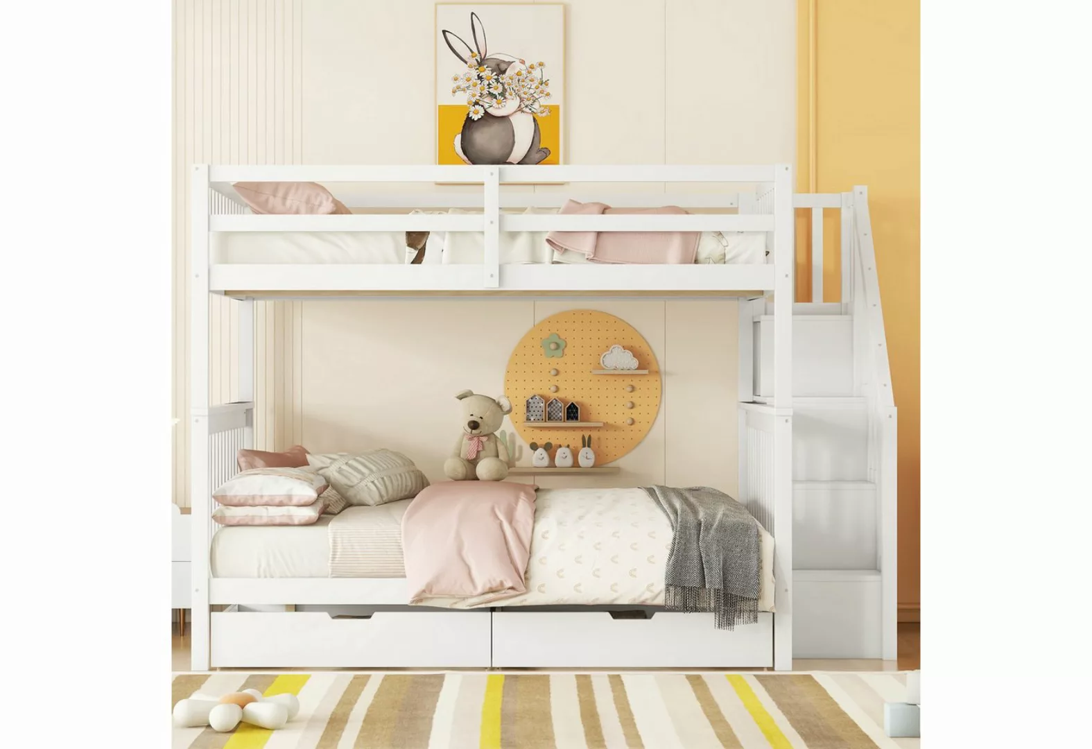 Ulife Etagenbett Kinderbett Jugendbett mit Treppenregal, hohe Geländer, aus günstig online kaufen