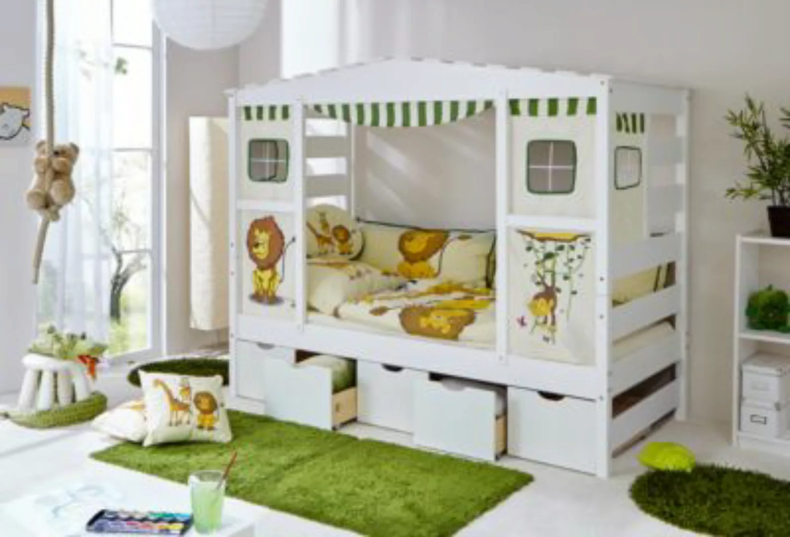 TICAA "Hausbett mit Bettkasten ""Safari"" Kiefer Weiß" weiß Gr. 90 x 200 günstig online kaufen