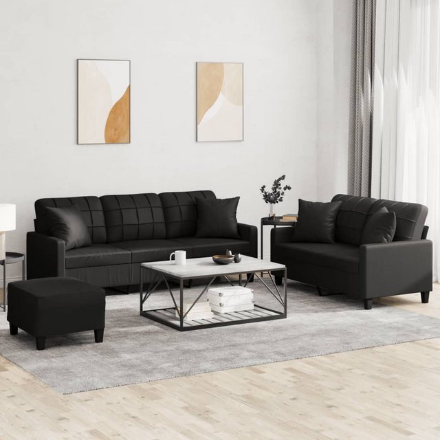 vidaXL Sofa 3-tlg. Sofagarnitur mit Kissen Schwarz Kunstleder günstig online kaufen