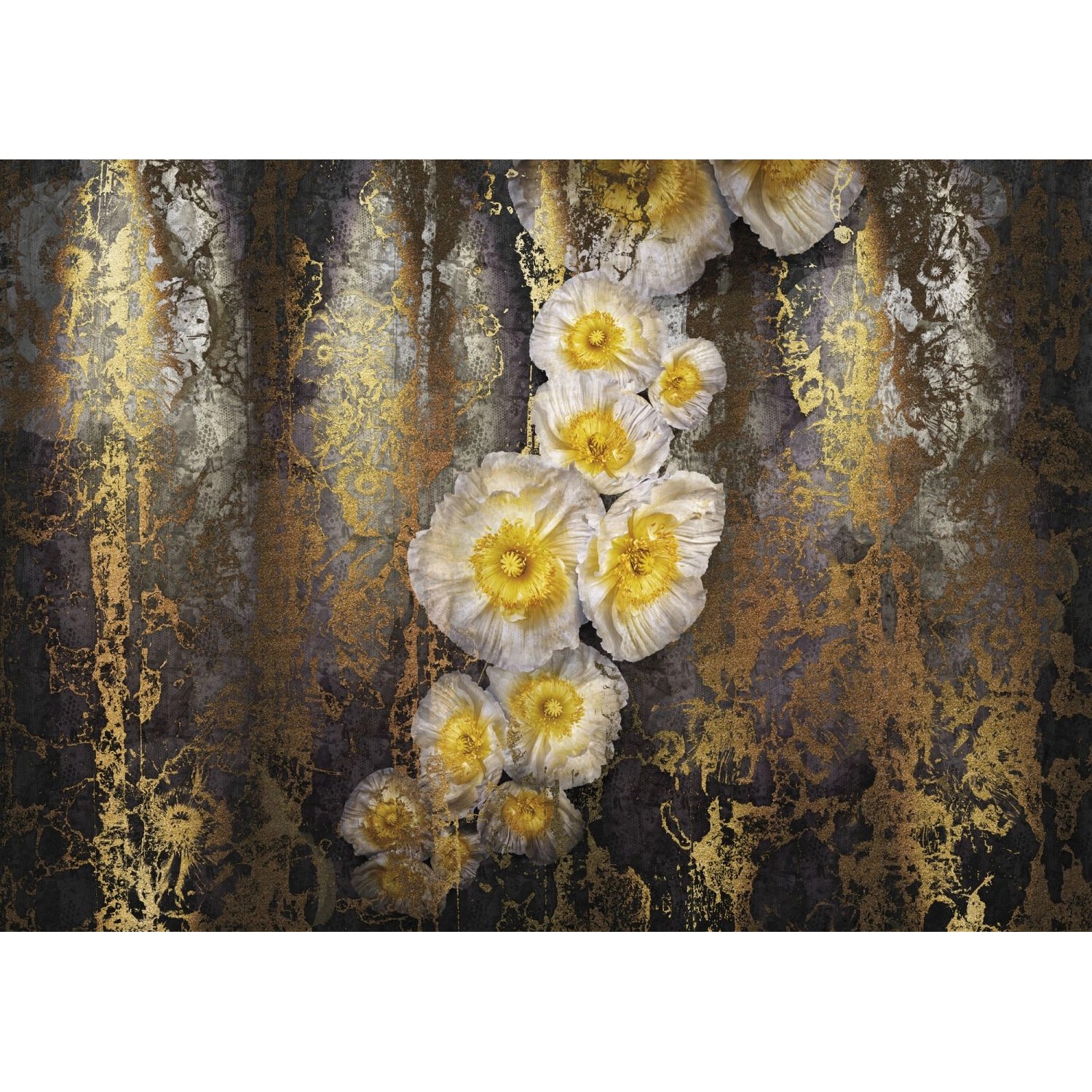 Komar Fototapete Serafina Grau Gelb und Gold 368 x 254 cm 611039 günstig online kaufen