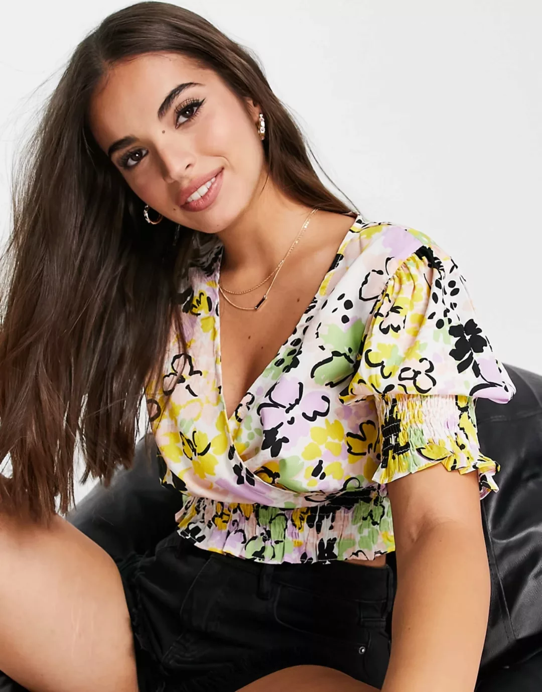 Influence – Kurze Bluse mit markantem Blumenprint, Kombiteil-Mehrfarbig günstig online kaufen