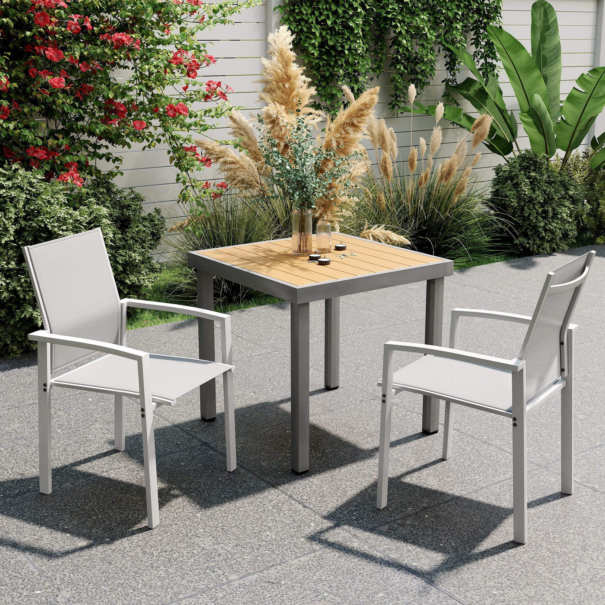 Outsunny Set 2 Stapelbare Gartenstühle mit Armlehnen, Essstühle aus Alumini günstig online kaufen
