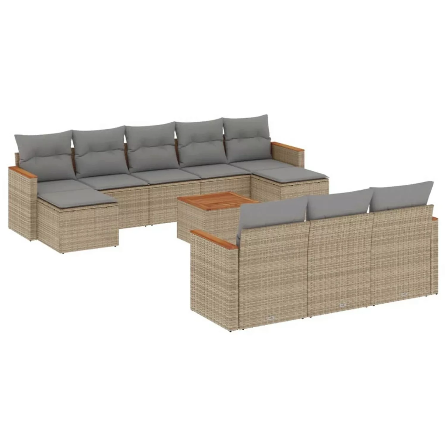 vidaXL 11-tlg Garten-Sofagarnitur mit Kissen Beige Poly Rattan Modell 115 günstig online kaufen