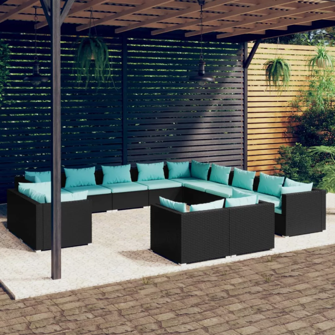 Vidaxl 13-tlg. Garten-lounge-set Mit Kissen Schwarz Poly Rattan günstig online kaufen