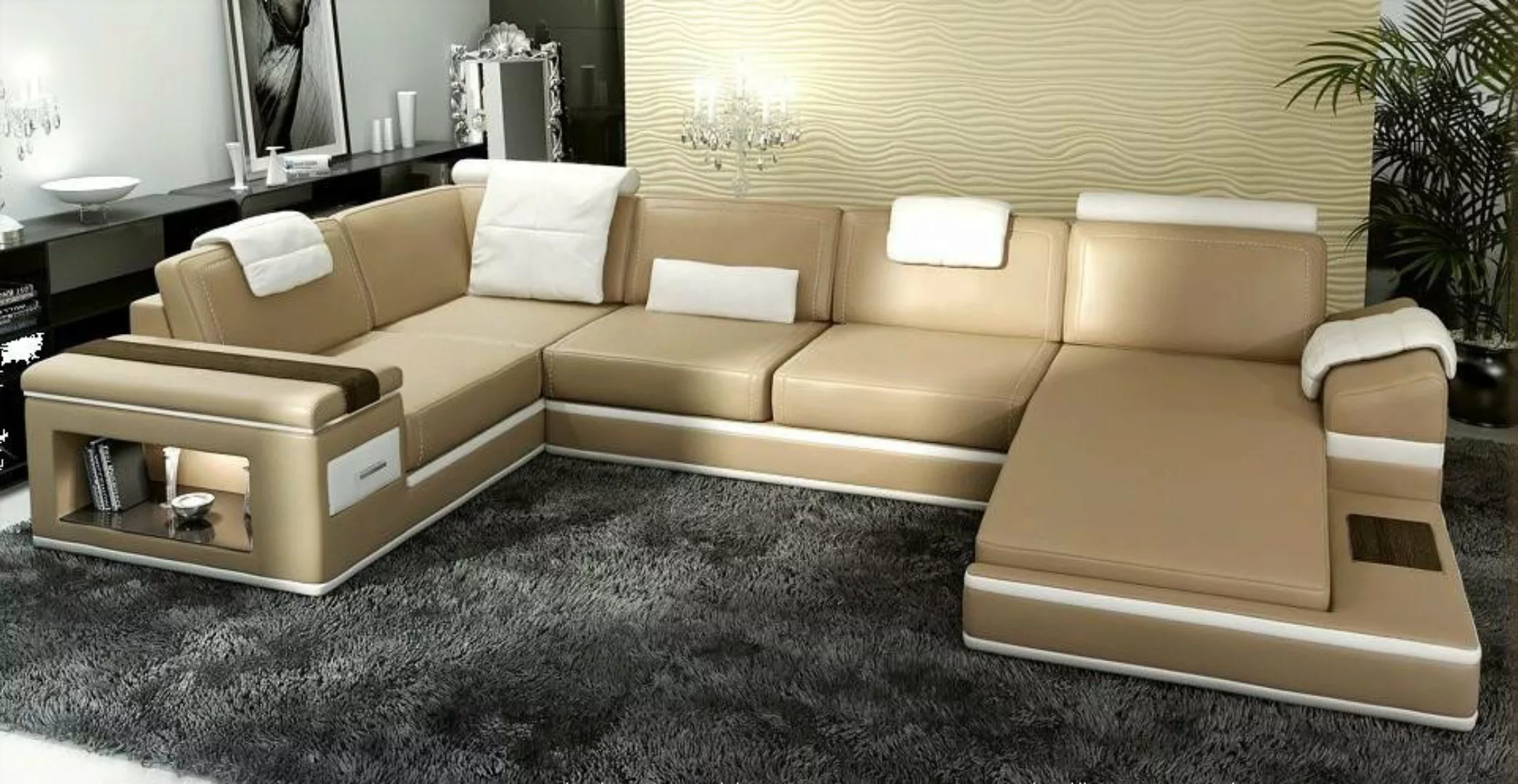 Xlmoebel Ecksofa Eckcouch in Beige aus Leder mit Polsterung und Wohnlandsch günstig online kaufen