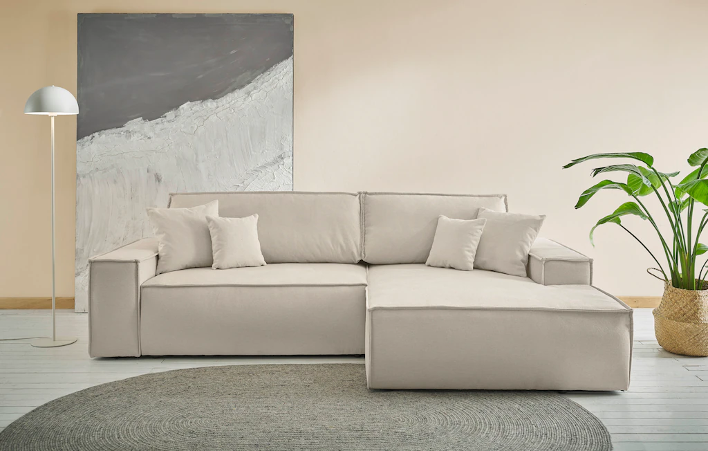 andas Ecksofa "Finnley Schlafsofa 267 cm in Bouclé, Struktur fein u. Cord, günstig online kaufen