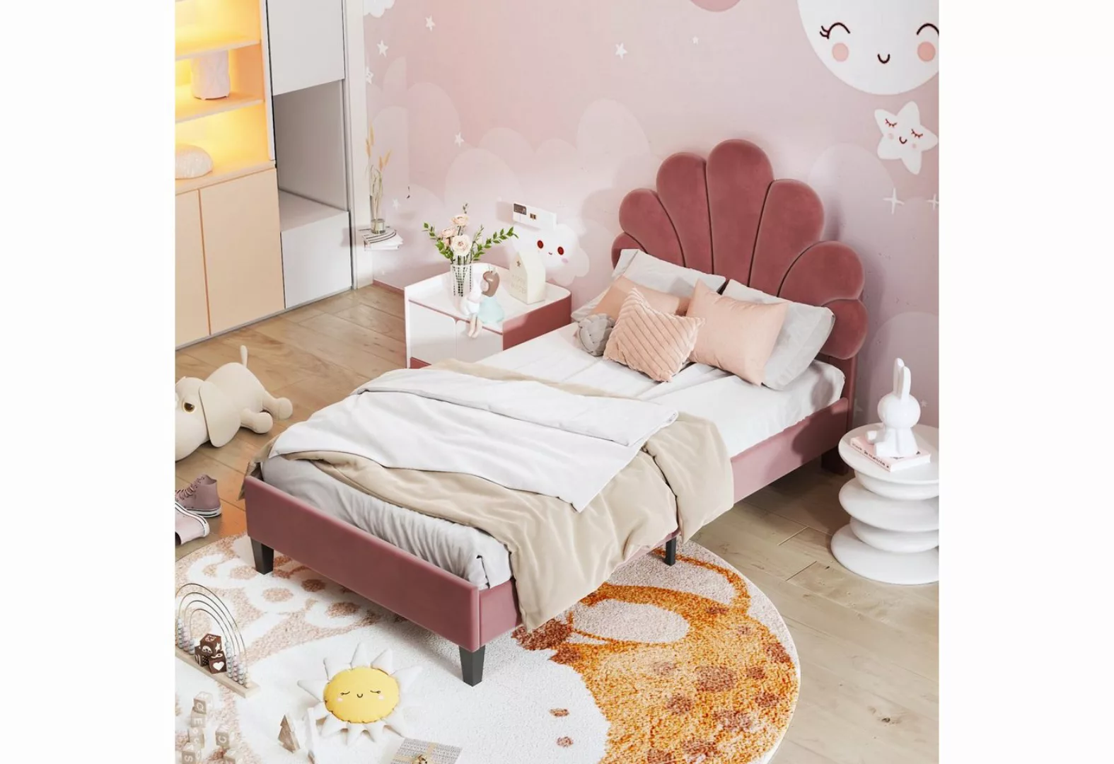 Celya Bettgestell Polsterbett Kinderbett 90 x 200 cm, Bettgestell mit Kopft günstig online kaufen